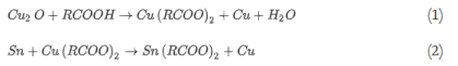 Reaction equations of carboxylic acid and copper oxide
