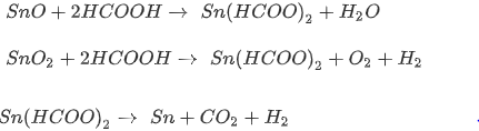 Chemical reactions for reduction of oxides by formic acid